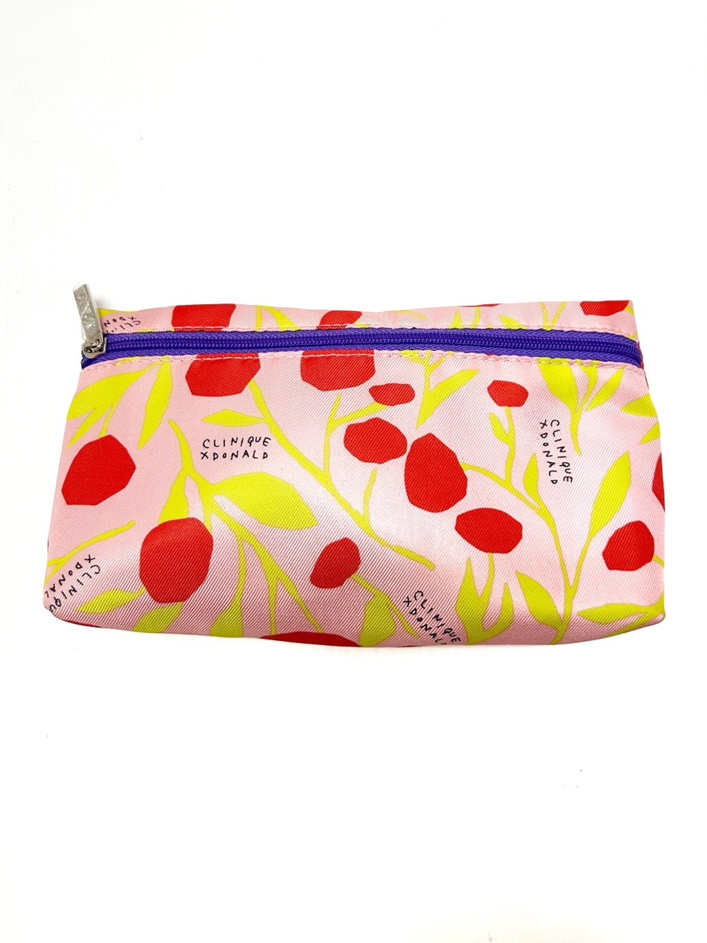 NEW Clinique X Donald Robinson limited edition pink zip cosmetic bag